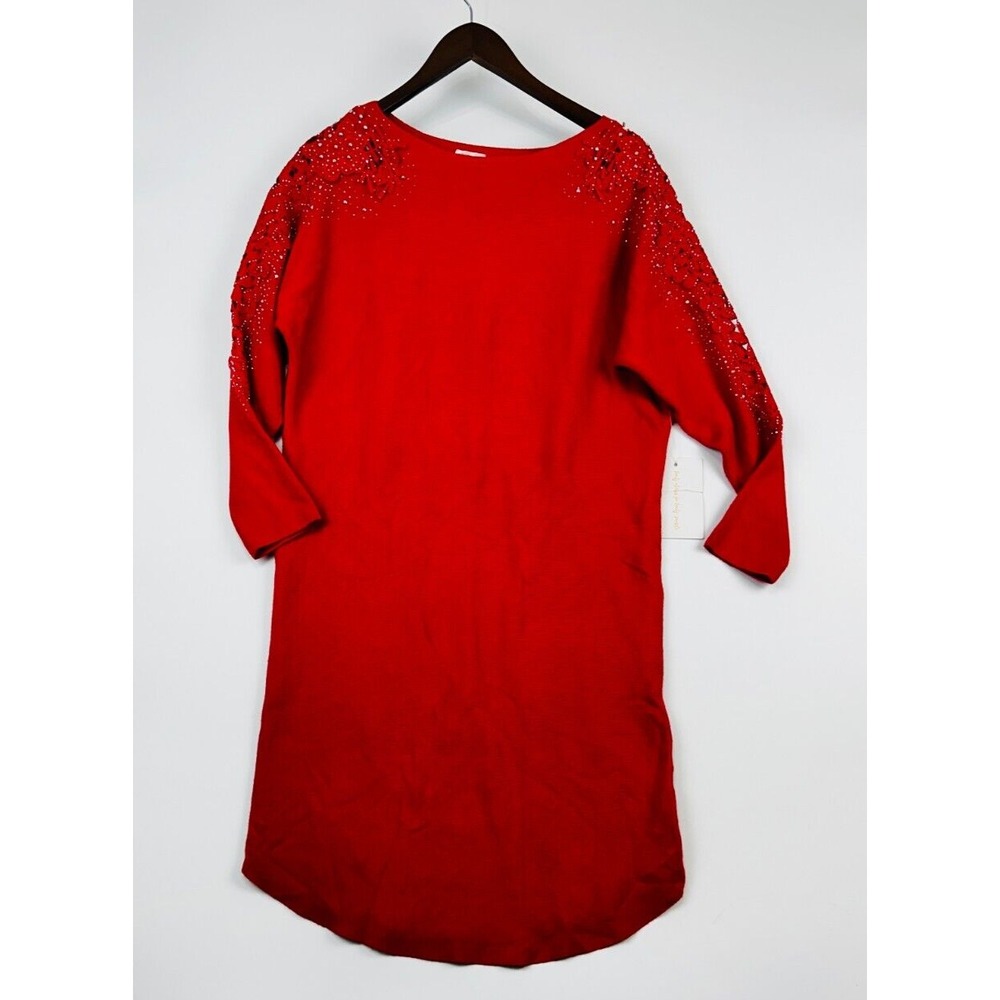 Siren Lily Maternity Dress NWT‎ Size M Red Sweater Studded Embelish Long Sleeve